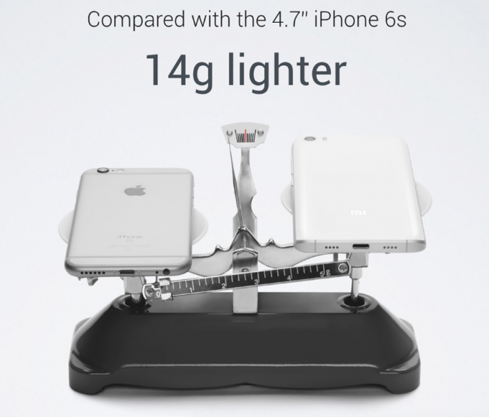 Comparando su peso con un iPhone 6S de 4,7 pulgadas